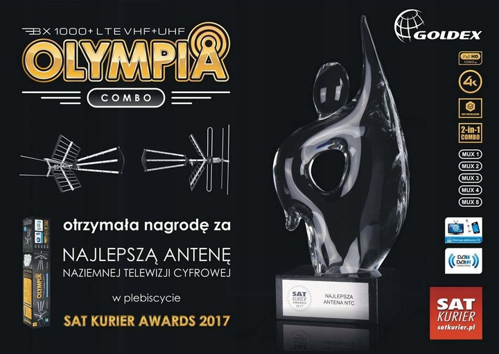 ANTENA Dvbt2 4k Mux8 Tv Naziemna Zewnętrzna OLYMPIA BX1000 LTE COMBO
