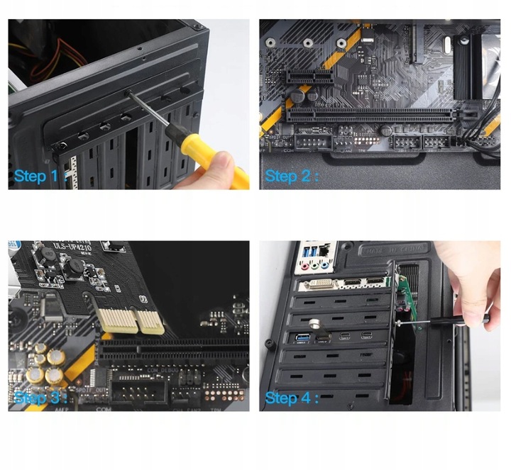 KARTA ROZSZEŻEŃ ADAPTER PCI PCIe 4 porty USB 3.0 2xUSB C 2xUSB A