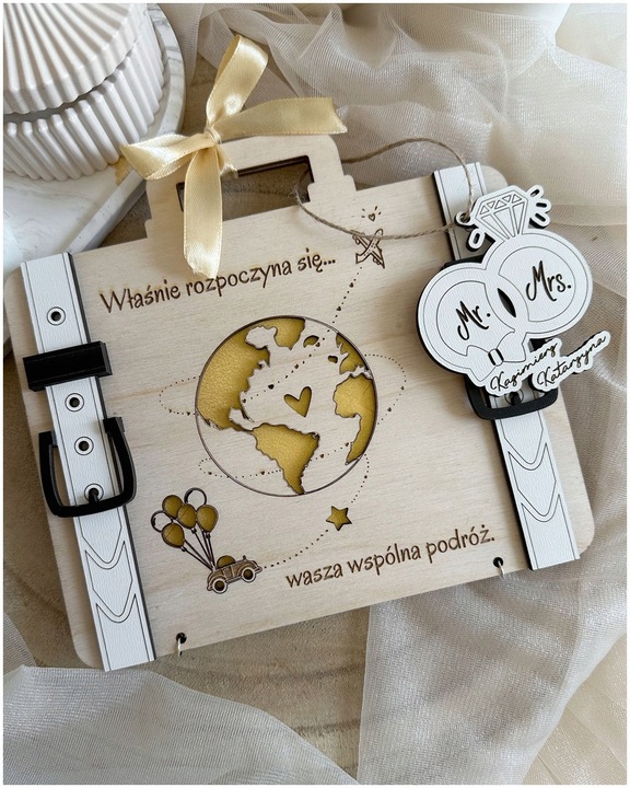 Kartka WALIZKA NA ŚLUB WESELE na pieniądze GRAWER prezent pamiątka