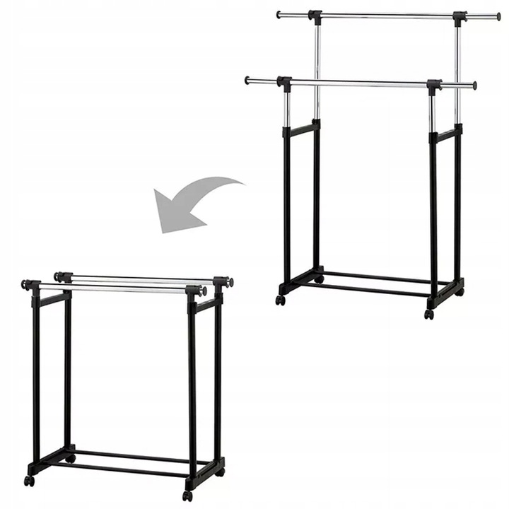 PODWÓJNY WIESZAK METALOWY TELESKOPOWY REGULOWANY SZAFA NA UBRANIA