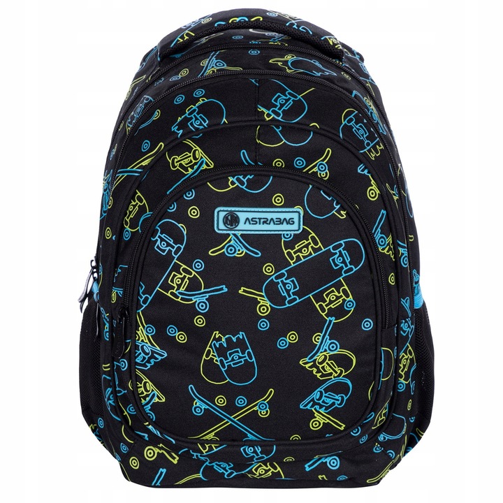 Plecak trzykomorowy Astrabag z motywem deskorolek świecących w ciemności