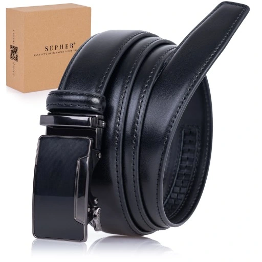 Pasek SKÓRZANY Męski Automat CZARNY spodni prezent