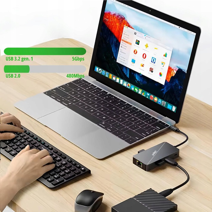 Adapter HUB 6w1 POLION USB-C przejściówka USB 3.2 PD 100W HDMI 4K LAN 1Gb