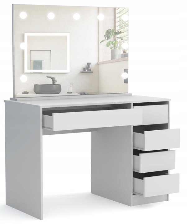 Toaletka do sypialni lustro oświetlenie LED szuflady biała GREGORY BIS