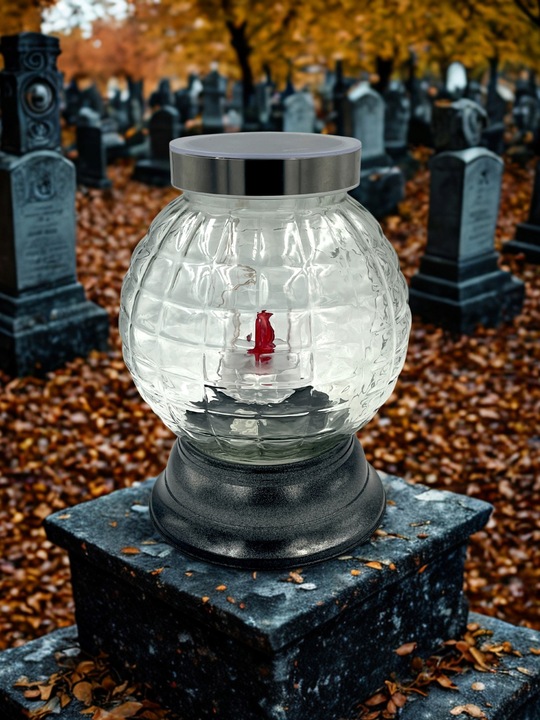 ZNICZ SOLARNY FOTOWOLTAICZNY DUŻY KULA KARBOWANE SZKŁO 24CM !