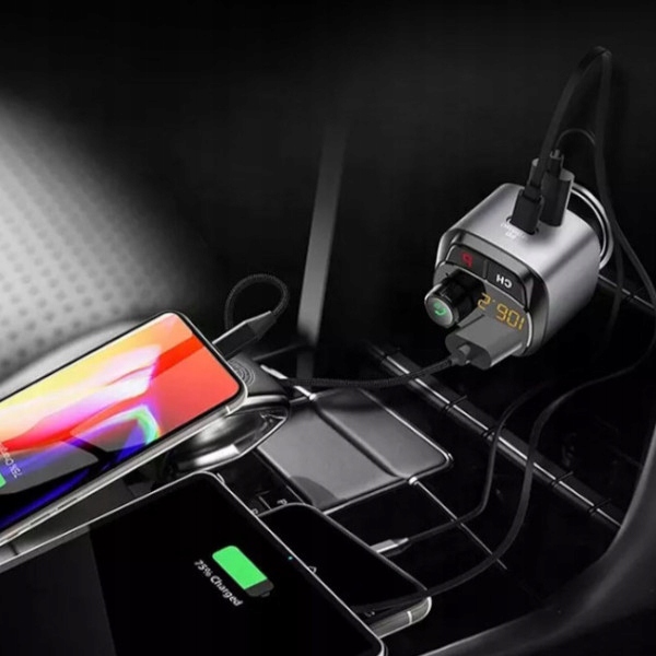 TRANSMITER SAMOCHODOWY FM BLUETOOTH ZESTAW GŁOŚNO MÓWIĄCY ŁADOWARKA QC