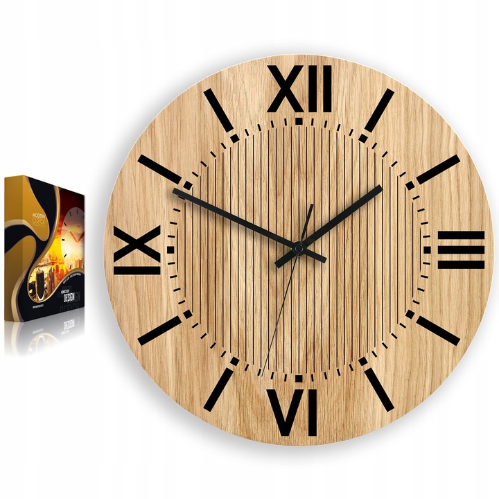 ZEGAR ŚCIENNY drewniany SANTIAGO 33 cm- czytelny - do salonu, ULTRA CICHY