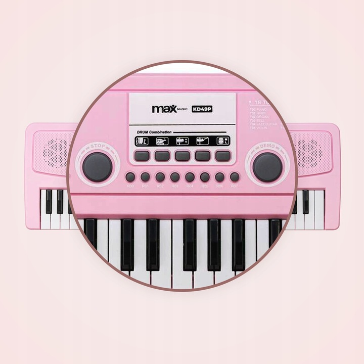 Keyboard dla dziewczynki 49 klawiszy akumulator/ mikrofon KD49P Max różowy