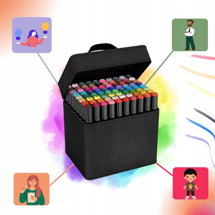 MARKERY ALKOHOLOWE 80 SZTUK PISAKI DWUSTRONNE MAZAKI FLAMASTRY + ETUI TORBA