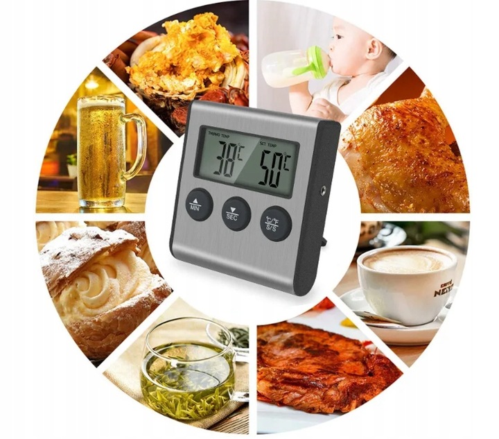TERMOMETR KUCHENNY DO PIEKARNIKA WĘDZARNI GRILLA MIĘSA WODY z sondą
