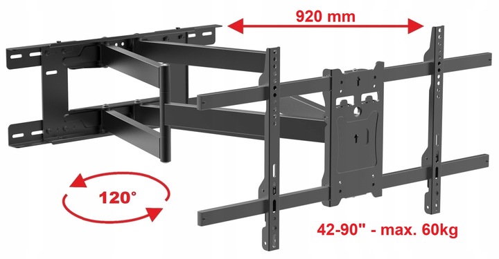 92cm DŁUGI Uchwyt do Telewizora Wieszak TV 42-90 cale ULTRA MOCNY TEST