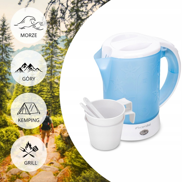 CZAJNIK ELEKTRYCZNY TURYSTYCZNY PRZENOŚNY MAŁY 0,6 L MOCNY 650 W