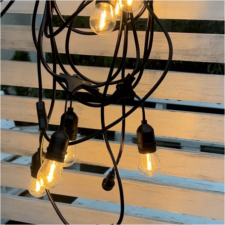 Girlanda Ogrodowa Świetlna 10m + 10x Żarówka LED 1W 2700K Zewnętrzna IP65