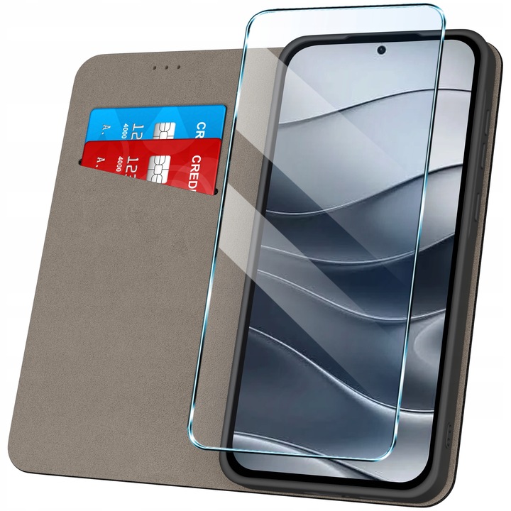 Etui z klapką do Xiaomi Redmi Note 14 5G Zamykane Czarne Futerał + Szkło 9H