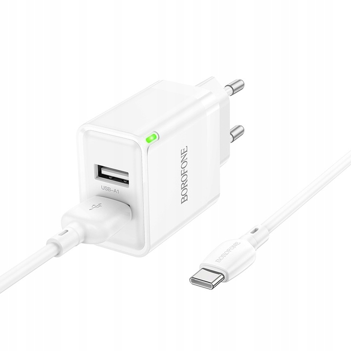 Ładowarka sieciowa (2xUSB - 2,1A, z kablem USB na Typ C) BOROFONE