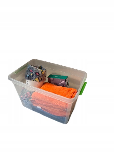 POJEMNIK PLASTIKOWY PUDEŁKO PUDŁO ORGANIZER PRZEZROCZYSTY Z POKRYWĄ 60L