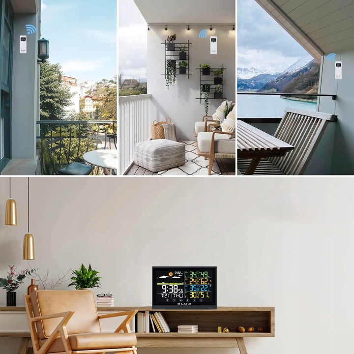 STACJA POGODY BEZPRZEWODOWA POGODOWA METEO TERMOMETR ZEGAR BUDZIK