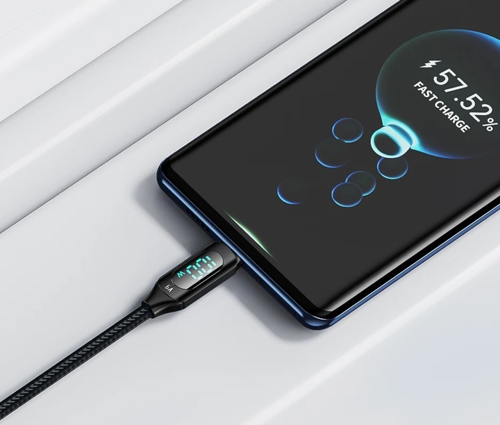 TOOCKI KABEL USB-A DO USB-C 100W PD 6A QC LCD 2 M do HUAWEI XIAOMI SAMSUNG