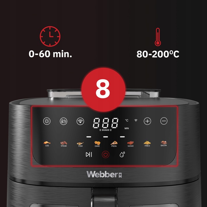 Frytkownica beztłuszczowa 8L Air Fryer Webber 1800W +WIFI +8 programów