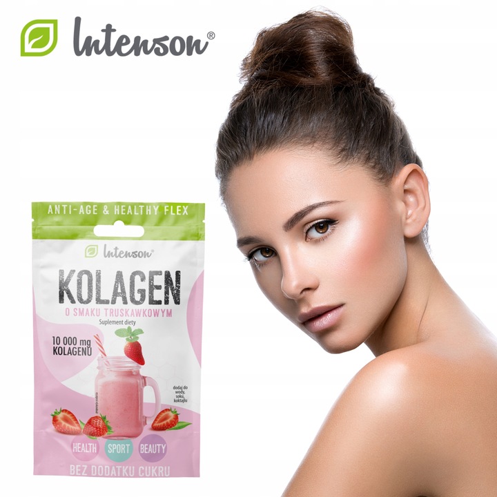 10x INTENSON KOLAGEN + KWAS HIALURONOWY + WITAMINA C do picia truskawkowy