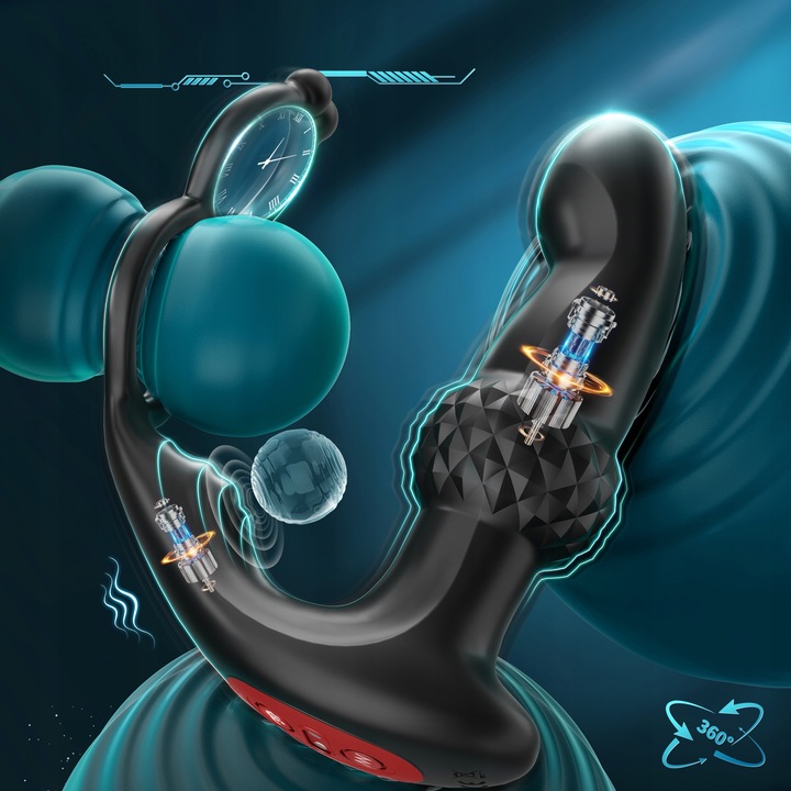 masażer prostaty posuwisty z pierscieniem 7 funkcjami kulki stymulujące