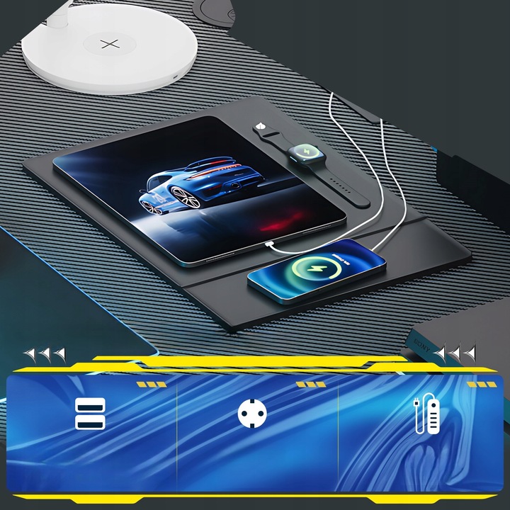 Biurko Gamingowe Narożne z półką i portem ładowania USB na Czarnym