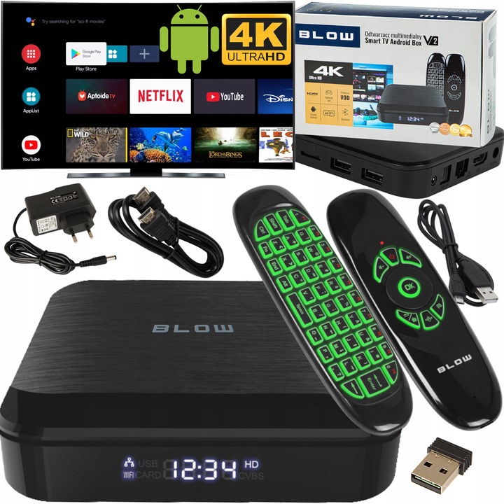 SMART BOX TV ANDROID BLUETOOTH 4K WIFI ODTWARZACZ HDMI USB PILOT PRZYSTAWKA
