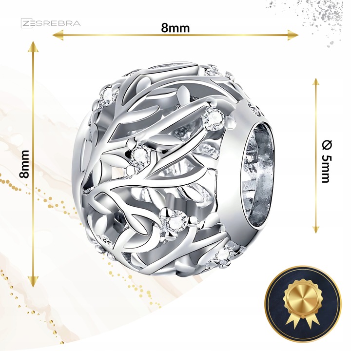 CHARMS GAŁĄZKI srebro 925 listki srebrne zawieszka koralik charmsy pr. S925