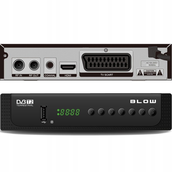 TUNER DEKODER DVB-T2 TV NAZIEMNEJ H.265 HEVC FULL HD USB HDMI BATERIE PILOT