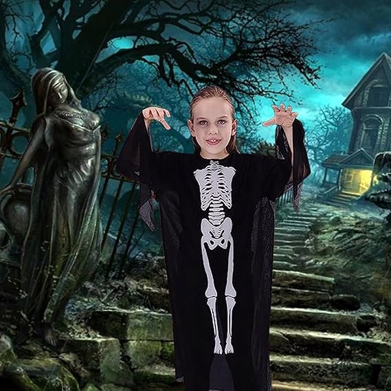 Kostium na Halloween Przebranie KOŚCIOTRUP SZKIELET Ponczo Tunika -