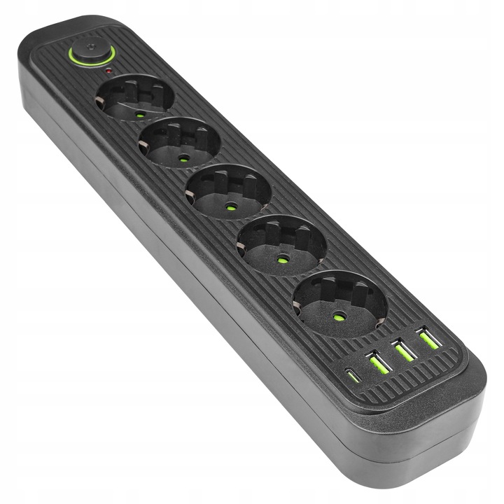Przedłużacz listwa zasilająca 2m 5 GNIAZDA UZIEMIENIE 4x USB C CZARNY
