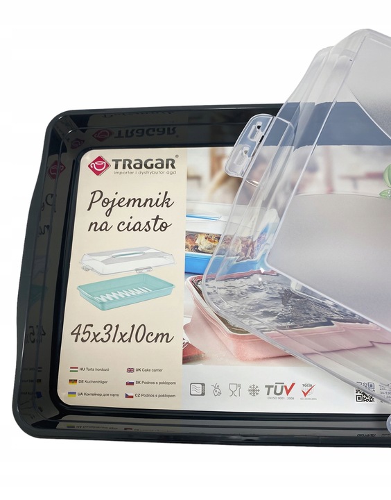 Pojemnik na ciasto 45cm wypieki pudełko box do przenoszenia uchwyt pokrywa