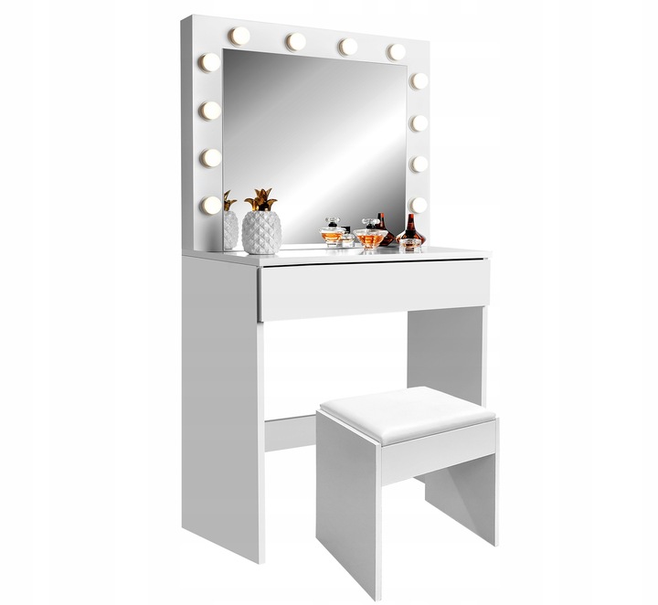 Taboret Do Toaletki Kosmetycznej Siedzisko Białe Pufa