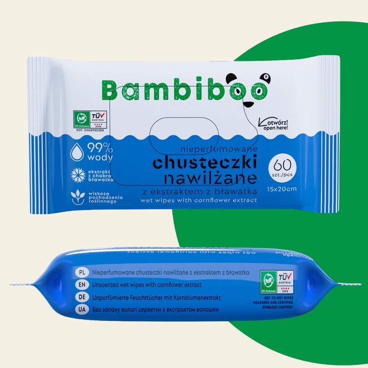 Chusteczki nawilżane Bambiboo 4x60szt. z ekstraktem z bławatka 99% wody