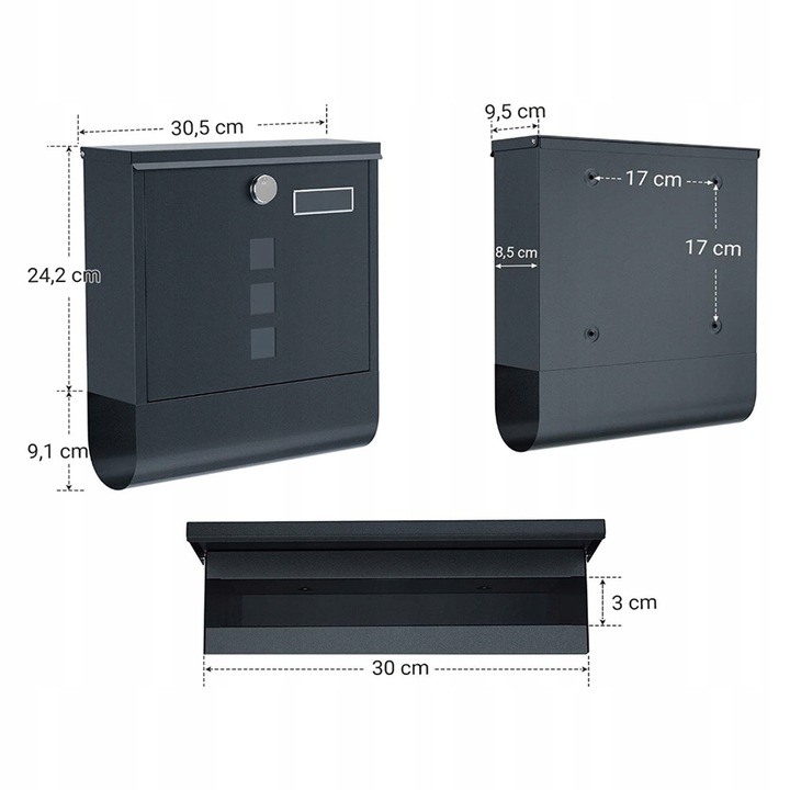 Skrzynka na Listy Gazety Pocztę Pocztowa Antracyt Duża Listowa A4 do