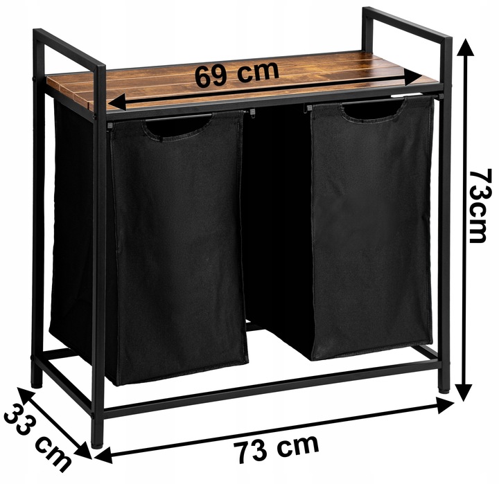 KOSZ na pranie bieliznę METALOWY LOFTOWY z półką PODWÓJNY pojemnik 80L