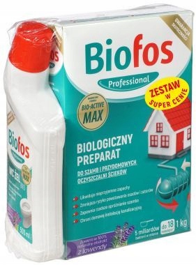 Biofos skuteczny proszek bakterie do szamb i ścieków zestaw 1kg + żel