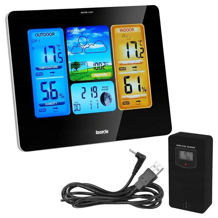 Stacja Pogodowa Bezprzewodowa IZOXIS Termometr Higrometr Zegar Czujnik