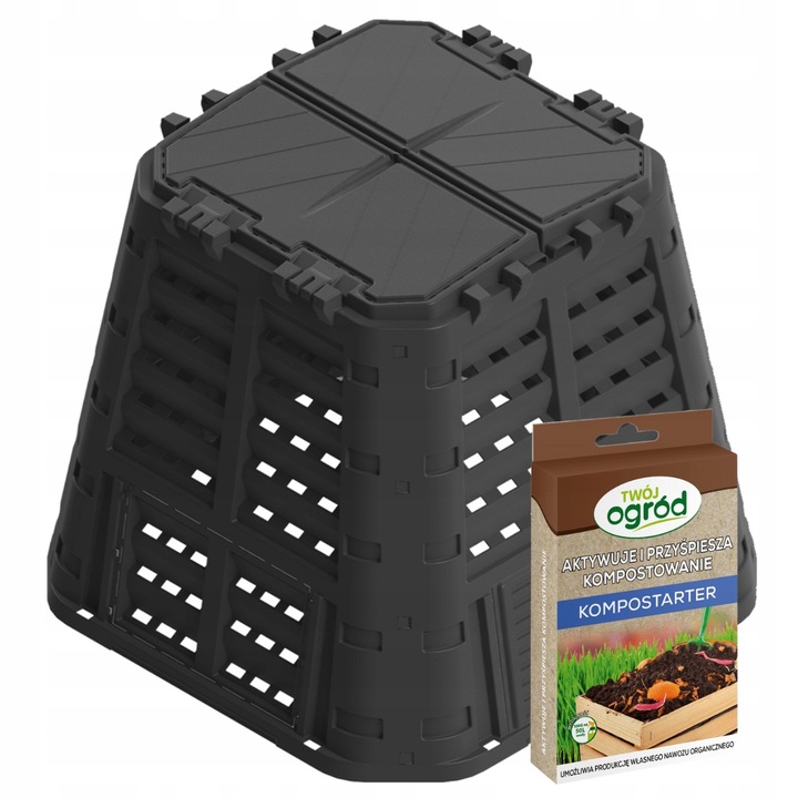 KOMPOSTOWNIK OGRODOWY 480L CZARNY CAŁOROCZNY GRATIS AKTYWATOR KOMPOSTU