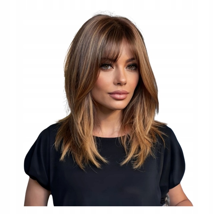 Peruka Tkana Damska Ciemno-Brązowa Elegancki Prosty Strój z Frędzlami