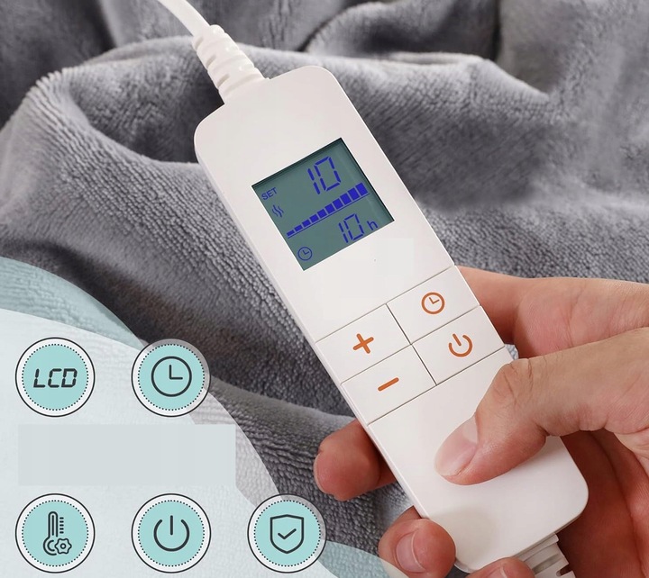 DUŻY 180x160 Koc Elektryczny Pluszowy Mata grzewcza Pilot LCD Timer