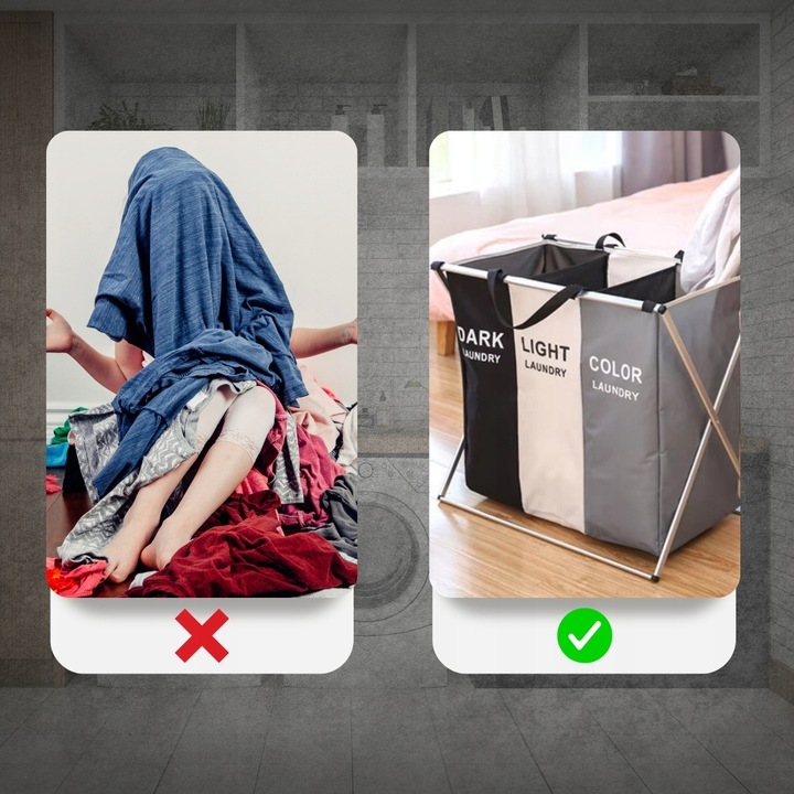 TRZYKOMOROWY KOSZ NA PRANIE DUŻY WOLNOSTOJĄCY ORGANIZER XXL