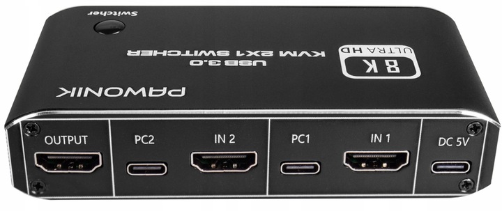 Przełącznik KVM HDMI 2.1 Konsola Switch 4K 120Hz 8K 2 4xUSB 3.0 2xPC 1Ekran