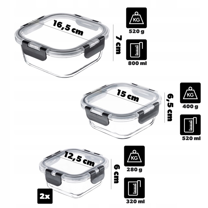 POJEMNIKI NA ŻYWNOŚĆ SZKLANY ZESTAW POJEMNIKÓW SZKLANE PUDEŁKO