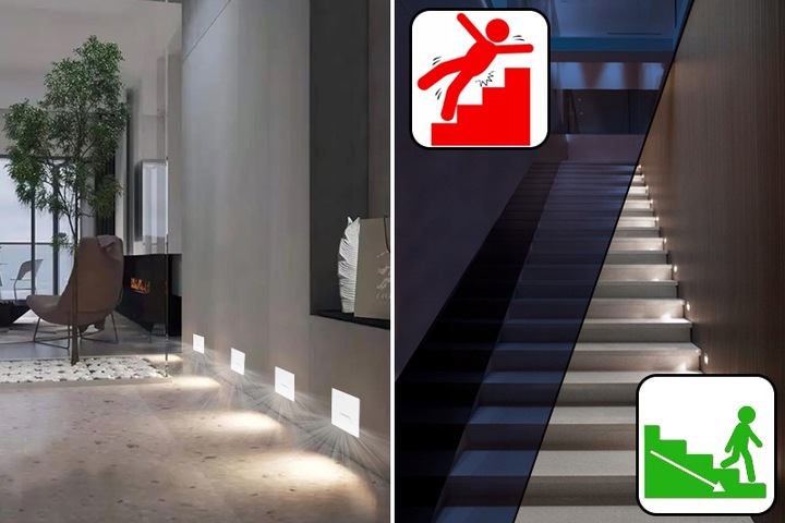 KWADRATOWA LAMPKA LED OŚWIETLENIE SCHODOWE OPRAWA LED NA SCHODY 230V