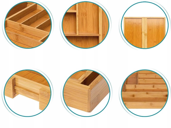 ORGANIZER NA SZTUĆCE WKŁAD DO SZUFLADY REGULOWANY BAMBUSOWY DREWNIANY