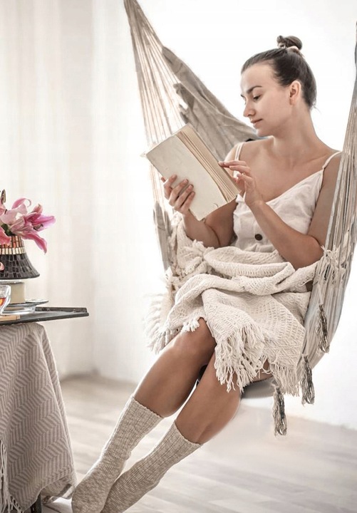 Fotel Wiszący Krzesło Brazylijskie Huśtawka Hamak Bujany z Poduszkami XL