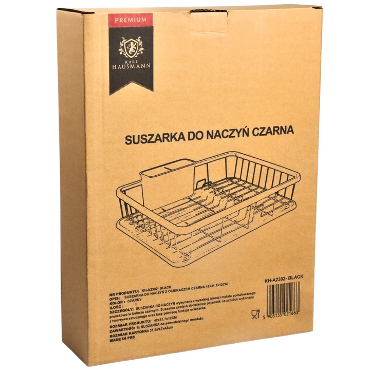 OCIEKACZ DUŻA SUSZARKA do NACZYŃ STOJĄCA na SZTUĆCE KUBEK TALERZE CZARNY