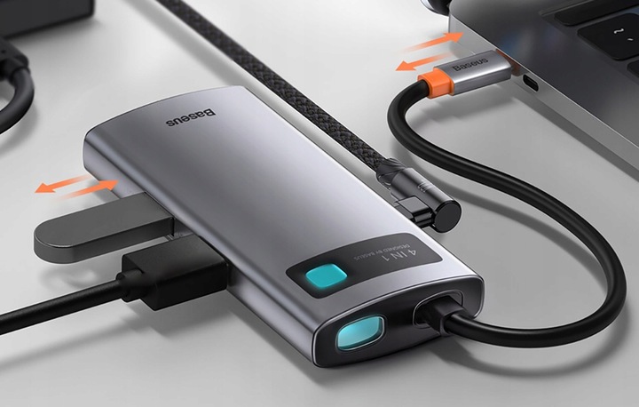 HUB USB-C 4in1 BASEUS USB 3.0+HDMI+PD DO MATEBOOK DELL XPS ACER HP ASUS