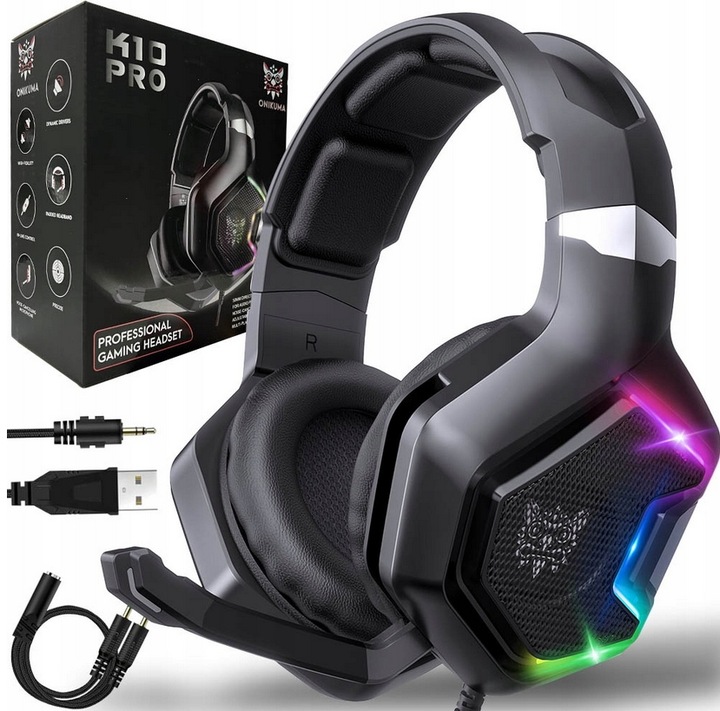 ONIKUMA K10 PRO SŁUCHAWKI GAMINGOWE Z MIKROFONEM DLA GRACZY DO GRANIA RGB